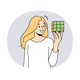 Smiling Woman Hold Rubik Cube