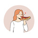 Woman Eating Tasty Italian Pizza