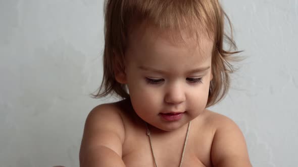 Beautiful Charming Funny Cheerful Smiling Playful Little Energetic Naked Toddler Kid Child alt