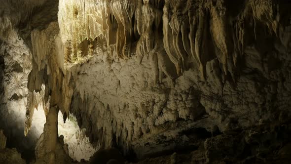 Tilting on old cave formations of stalactites and stalagmites 3840X2160 UltraHD  footage - Deep insi alt