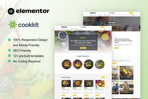 Cookkit - Food Recipe & Nutrition Service Elementor Pro Template Kit