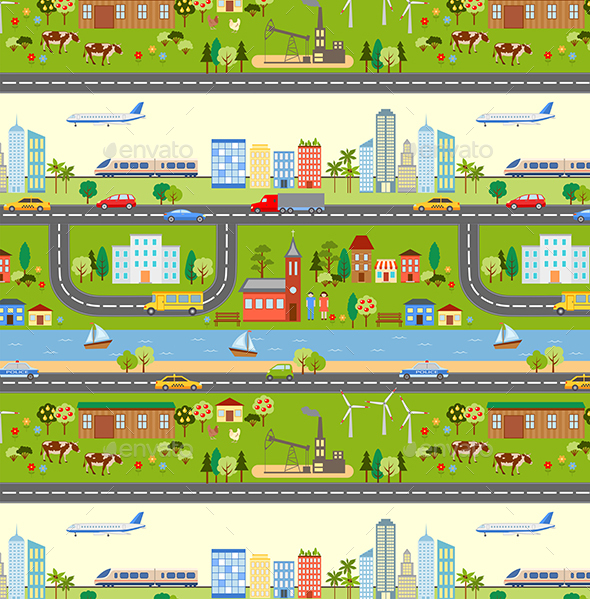 City Map Seamless Pattern.