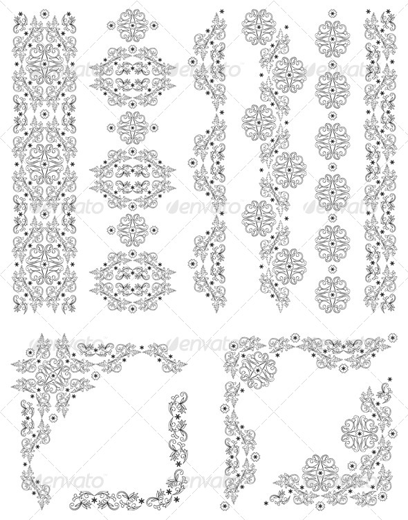 Set of Vector Borders with Floral Elements - Borders Decorative