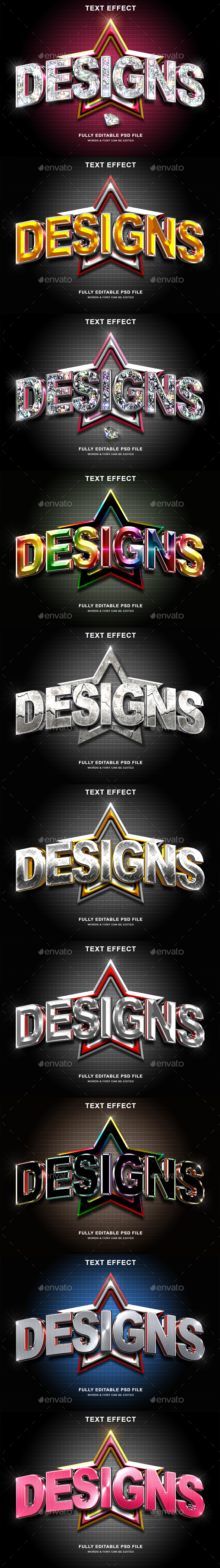 10 Pack 3d Designs Text Style Effects for Photoshop