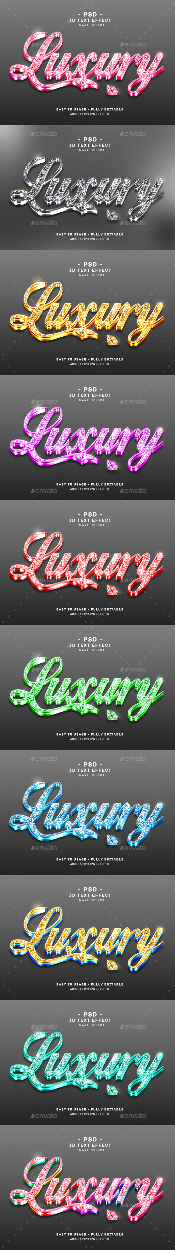 10 Pack Luxury Text Effects 3d Diamond Colors for Photoshop
