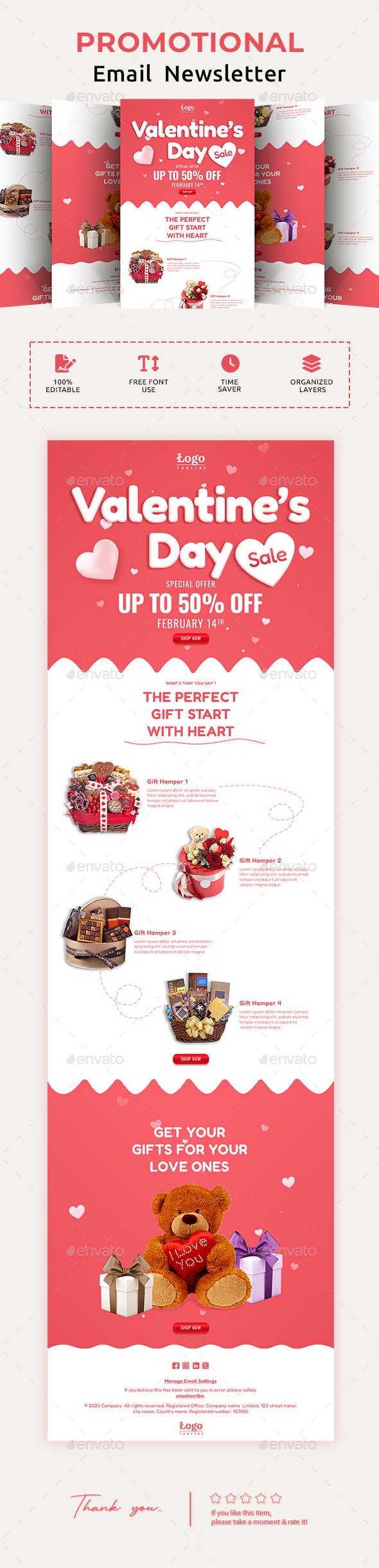 Valentine's Day Gift Shop Email Newsletter PSD Template