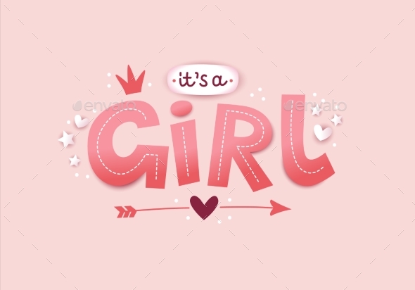 Its a Girl 3d Lettering for Kids Design in Pastel