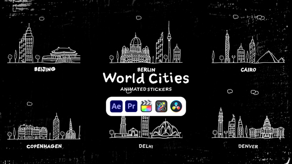 World Cities Animated Stickers Elements template preview