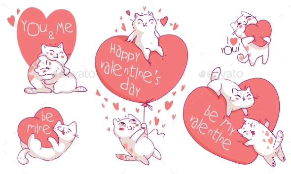 Valentines Day with Cute Cartoon Cats