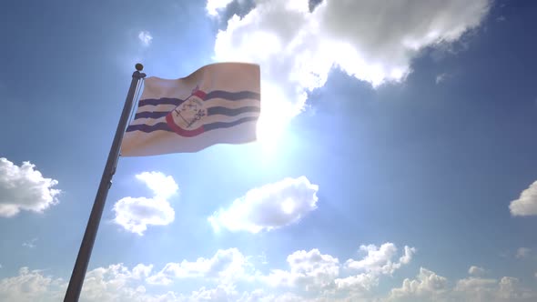 Cincinnati City Flag (Ohio) on a Flagpole V4 alt