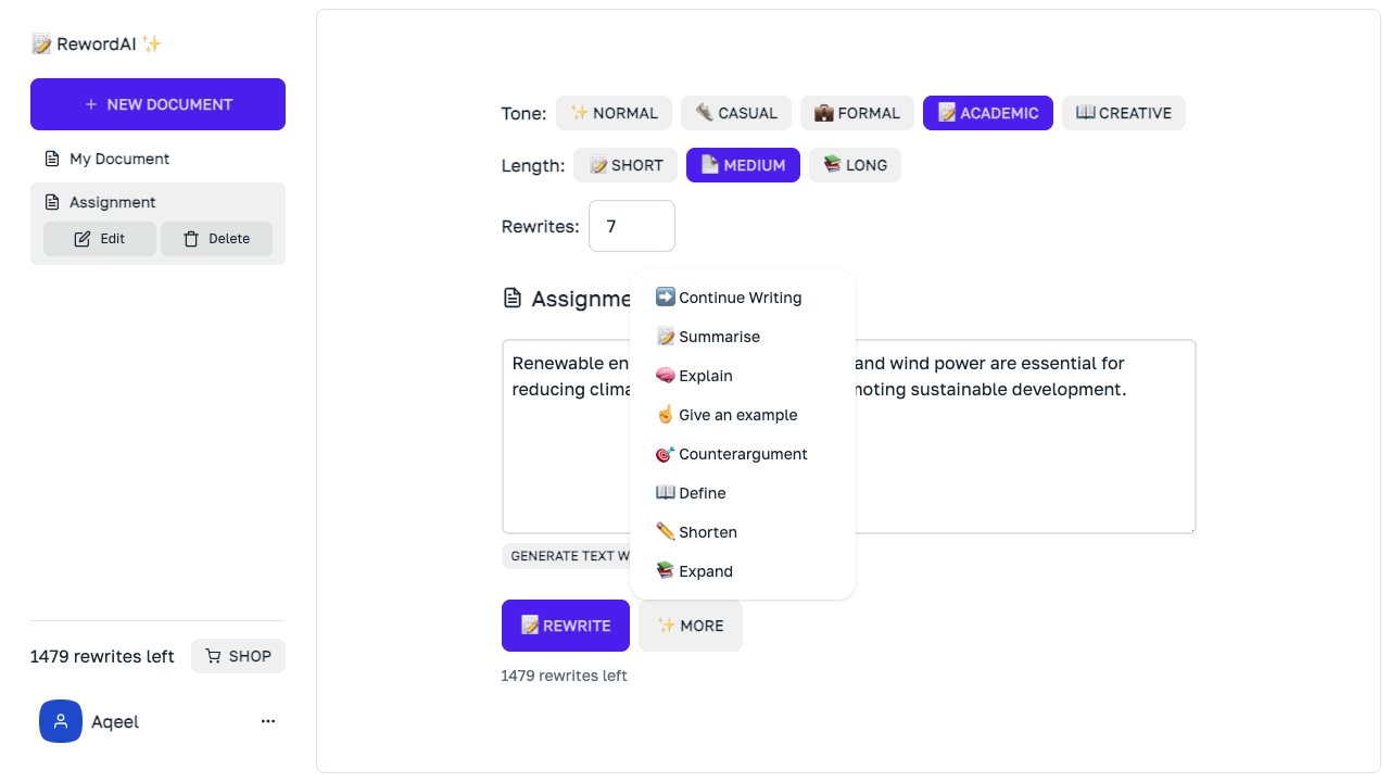 RewordAI - AI Rewriter and Grammar Corrector SaaS Platform by aqeelshamz