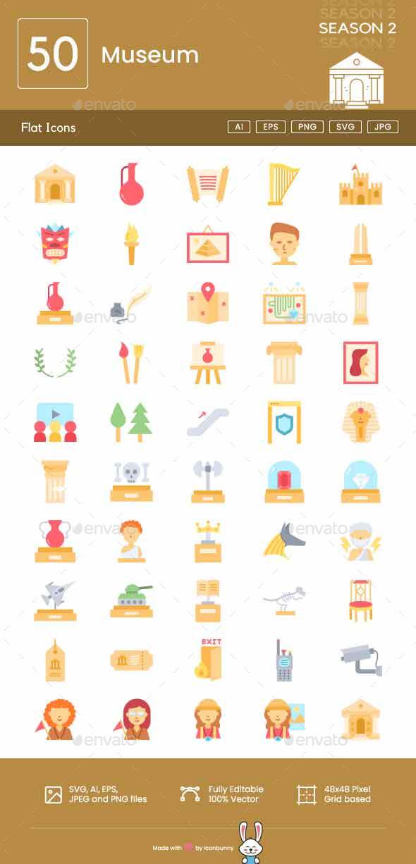 Museum Flat Multicolor Icons