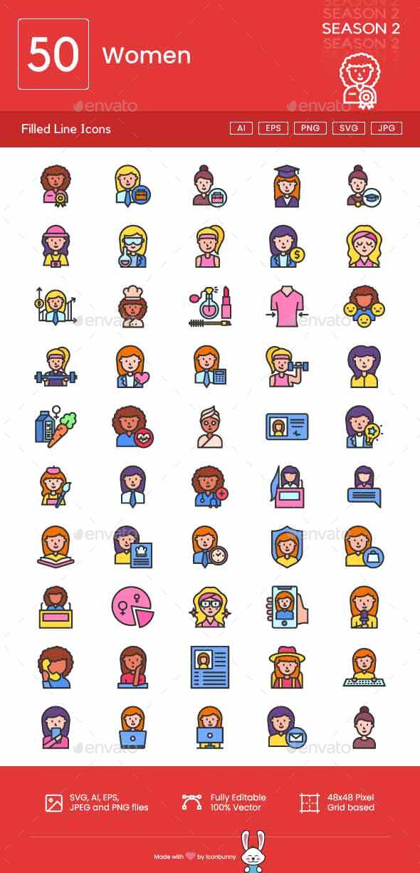 Women Filled Line Icons