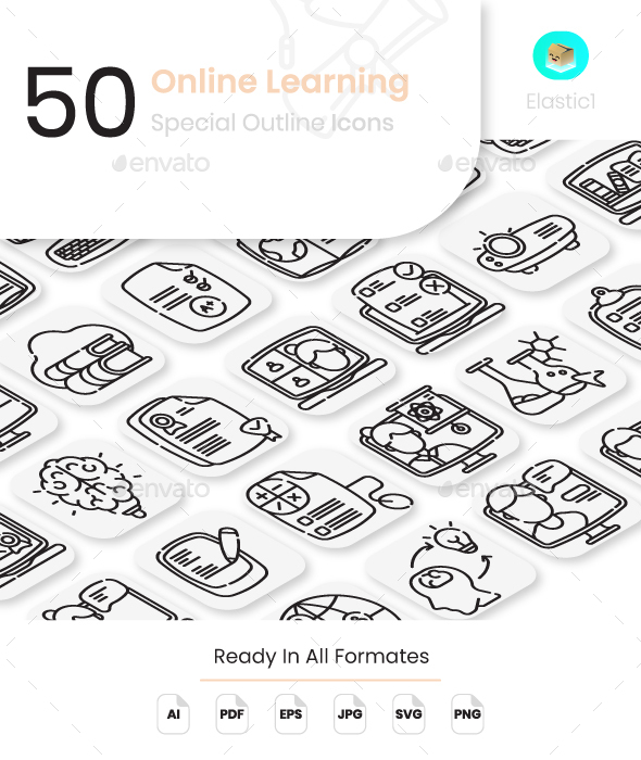 Online Learning Outline Icons