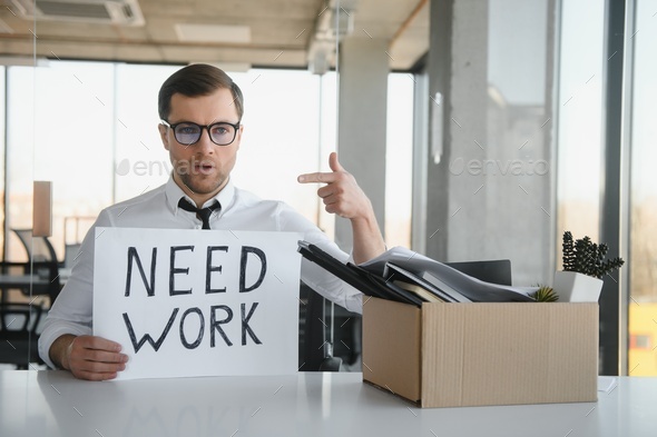 Photo of unhappy worker mature guy financial crisis lost work