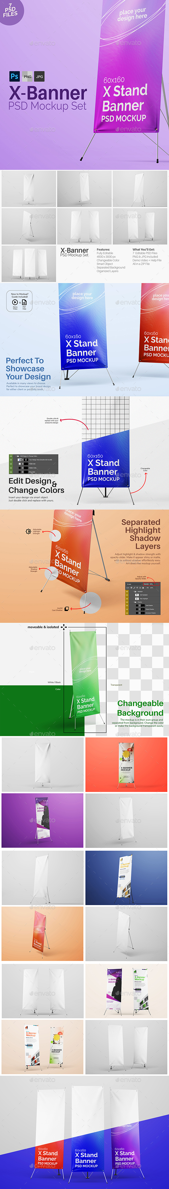 X Stand Banner Editable PSD Mockup Set