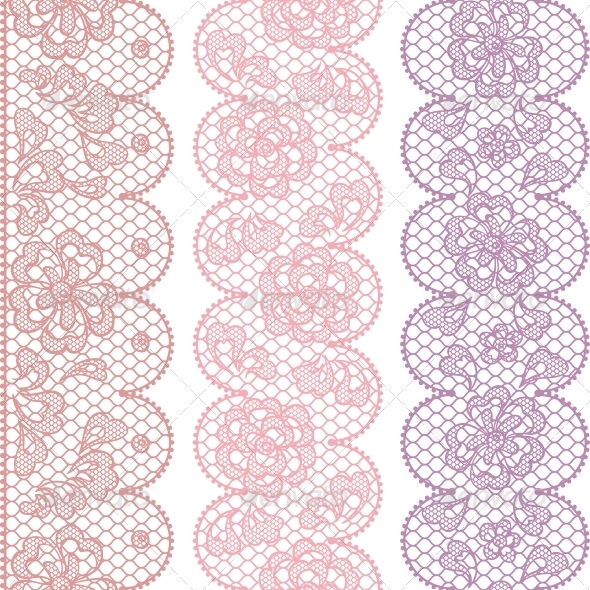 Lace Fabric Seamless Borders with Abstract Flowers. - Patterns Decorative