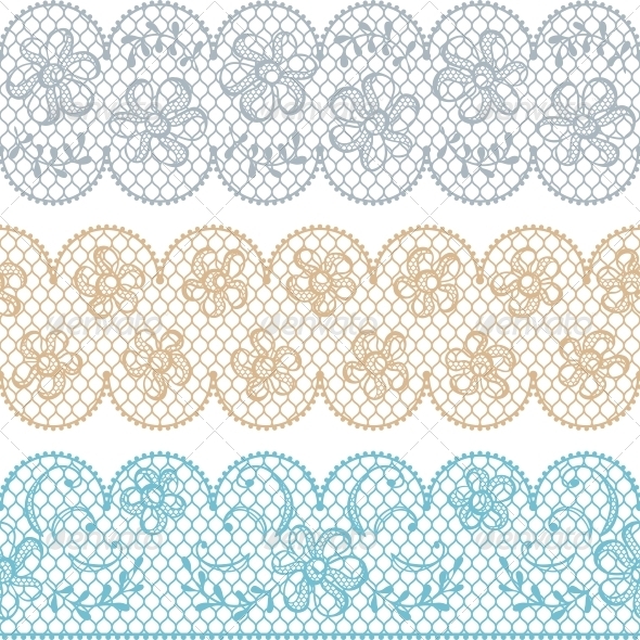 Lace Fabric Seamless Borders with Abstract Flowers. - Patterns Decorative