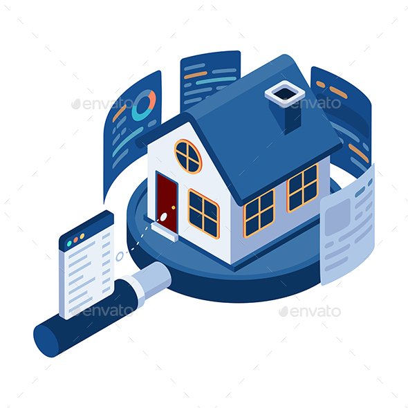 [DOWNLOAD]Isometric House on Magnifying Glass with Data Analysis