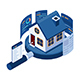 Isometric House on Magnifying Glass with Data Analysis