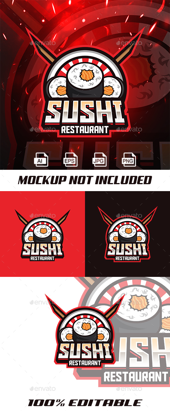 Sushi Restaurant Mascot Logo Template