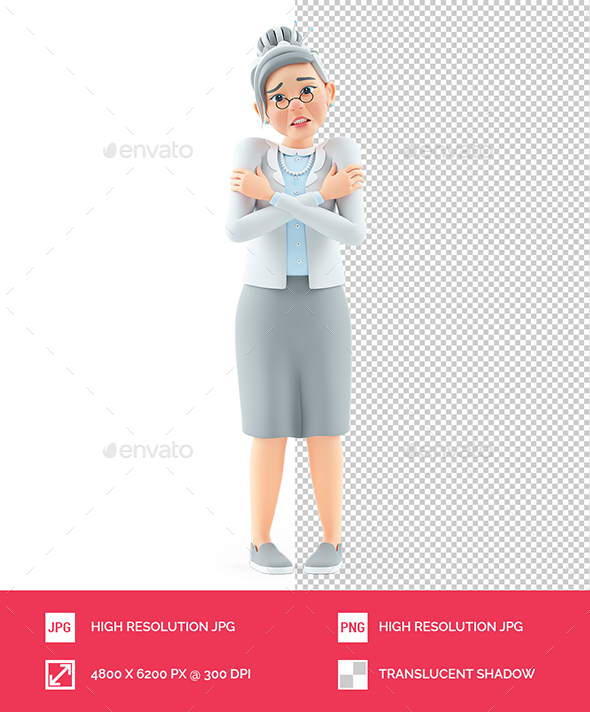 3D Cartoon Granny Suffering from Cold