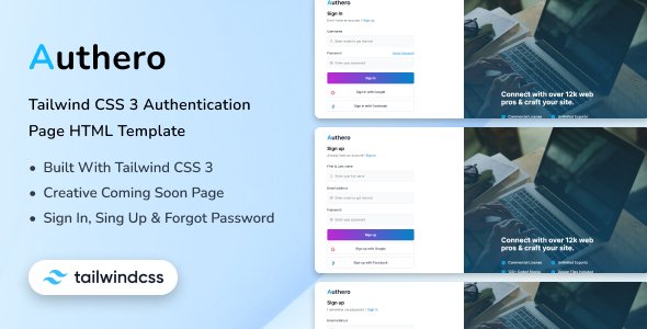 [DOWNLOAD]Authero - Tailwind CSS 3 Authentication Page HTML Template