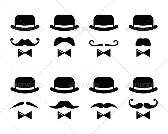 Gentleman Icon - Man with Moustache and Bow Tie Set - People Characters