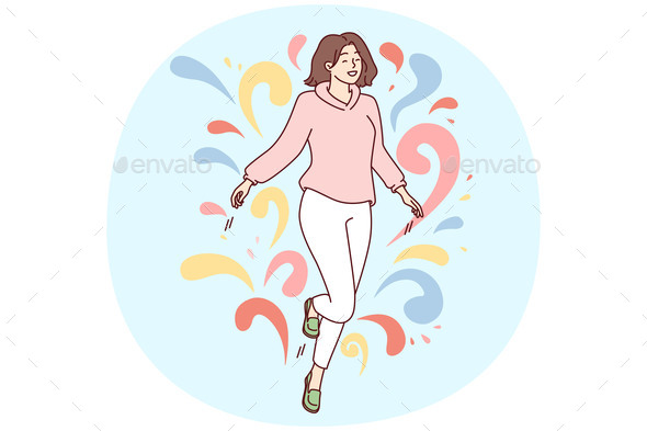 Woman Walks in Weightlessness and Waves Arms