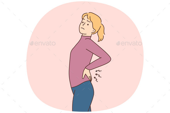Unhealthy Woman Stretch Suffer From Backache