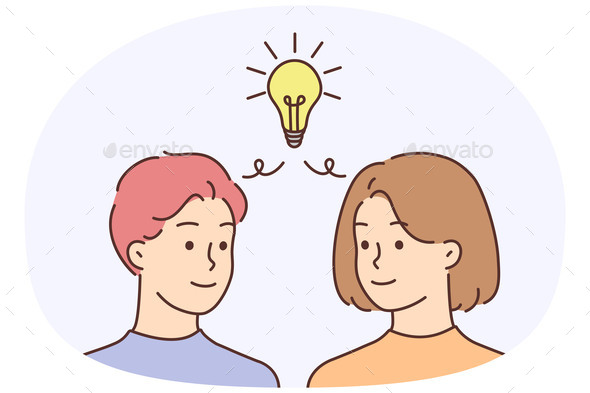 Man and Woman with Lightbulb Generate Idea
