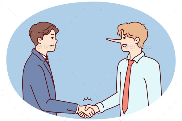 Man with Long Nose Shakes Hands with Partner 