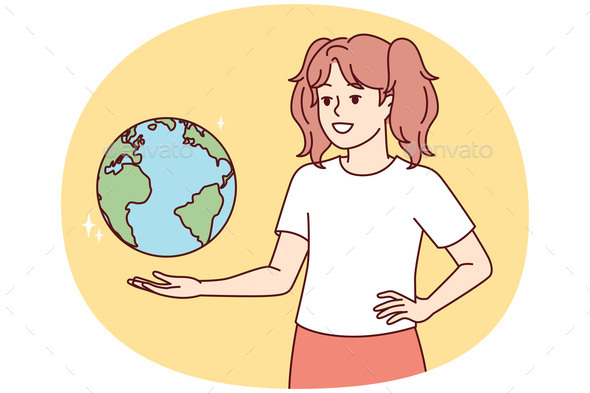 Teenage Girl with Globe Studies Geography 