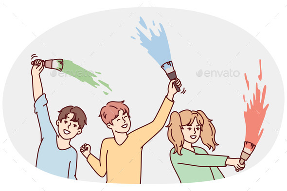 [DOWNLOAD]Happy Children Waving Paint Brushes 