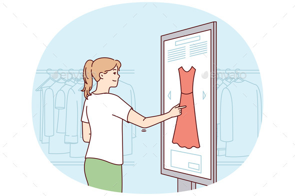 Clothing Store Customer Woman Use Digital Touch