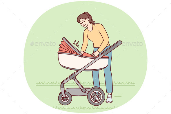 [DOWNLOAD]Caring Woman Walks with Kid in Stroller Soothing