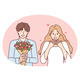 Romantic Man Holding Flowers and Happy Woman