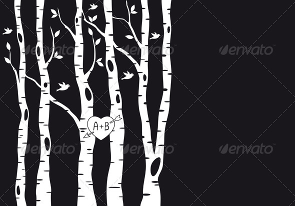 Wedding Invitation with Birch Trees, Vector - Weddings Seasons/Holidays