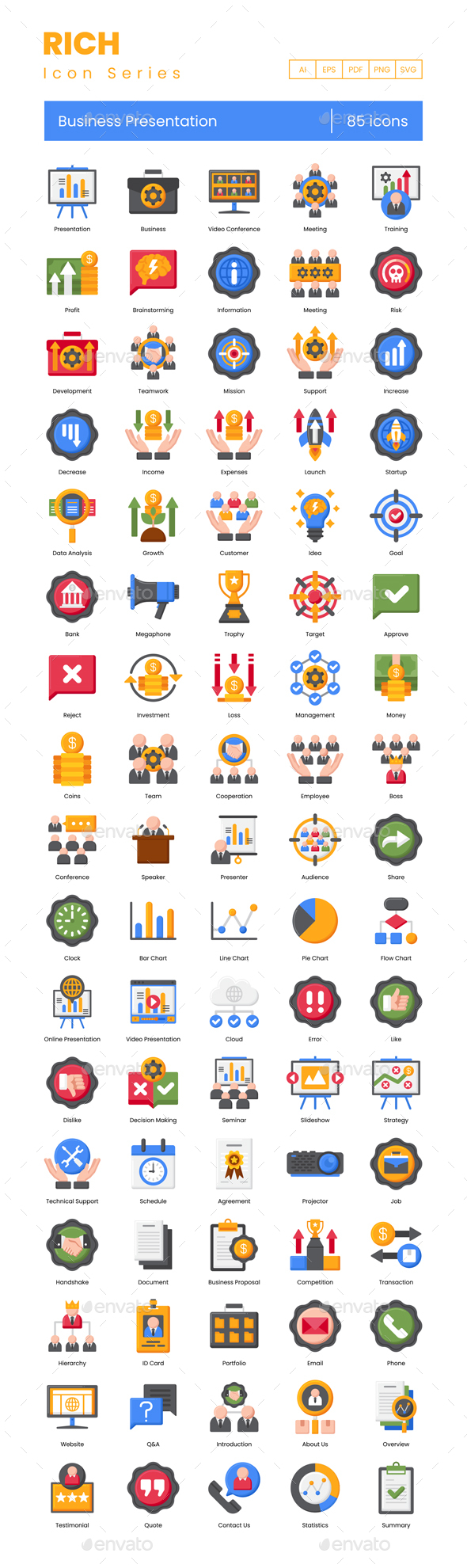 85 Business Presentation Icons | Rich Series