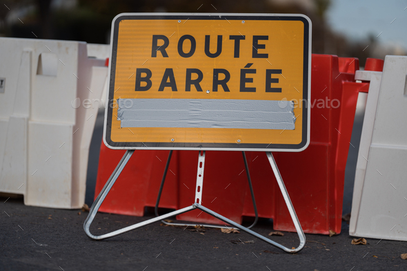 Closed Road Sign with Barricades. Stock Photo by eudial2224 | PhotoDune