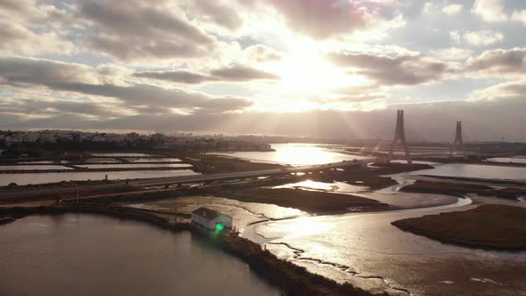 sunset landscape over the river alt