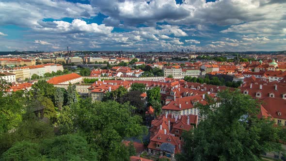 Panorama of Prague Old Town with Red Roofs Timelapse Famous Charles Bridge and Vltava River Czech alt
