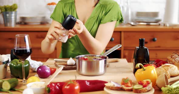 Beautiful Woman Preparing Delicious Spring Food From Fresh Vegetables alt