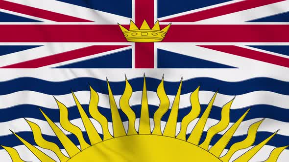 British Columbia flag seamless closeup waving animation.  Vd 1989