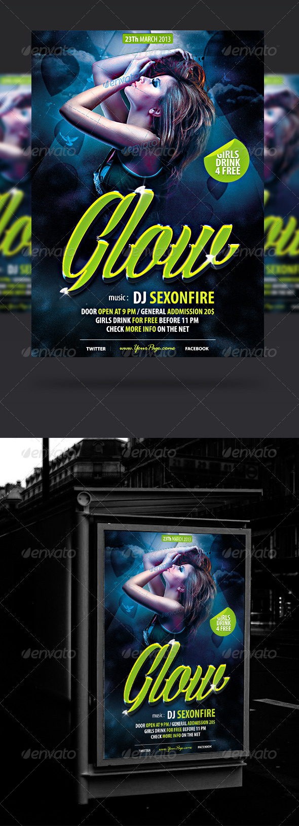 Glow Party Flyer Template - Clubs & Parties Events