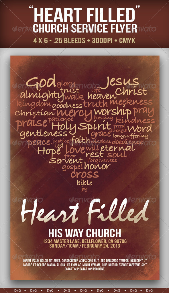 "Heart Filled" Church Service Flyer - Church Flyers