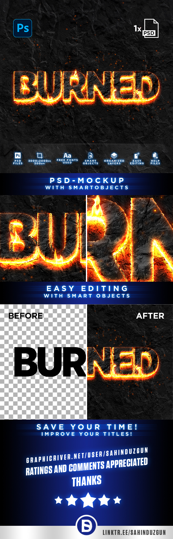 BURNED | Text-Effect-Mockup/Template