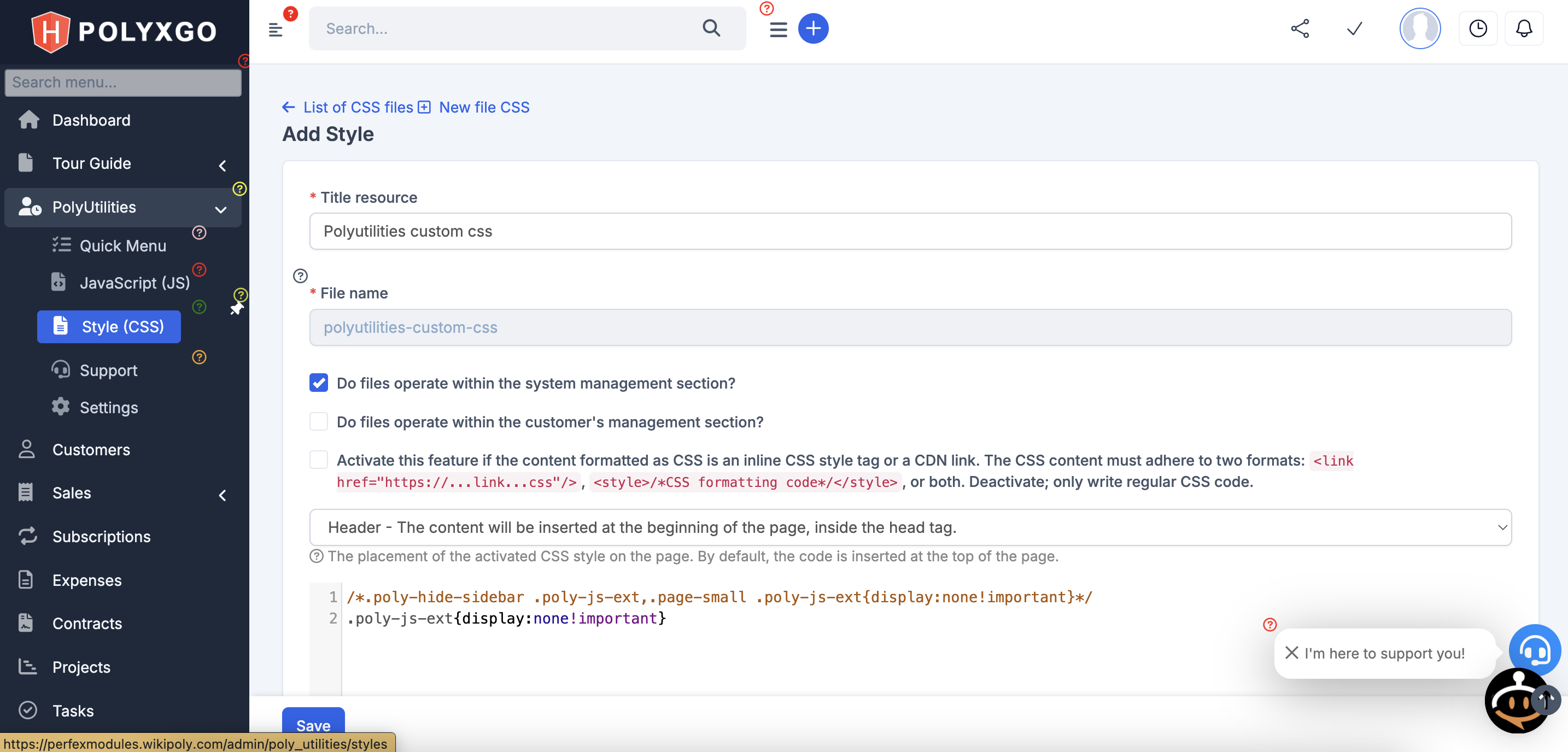 PolyUtilities for Perfex CRM: Quick Access Menu, Custom JS, CSS, and ...