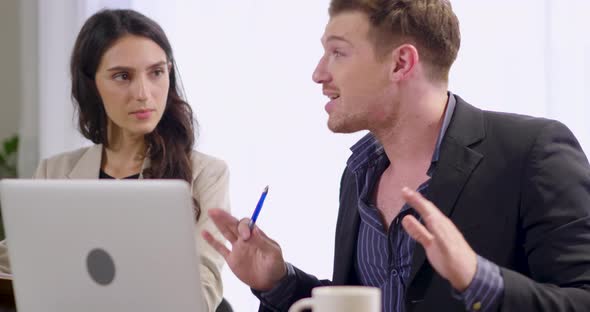 Businessman present and sharing idea discuss to team with notebook and laptop alt