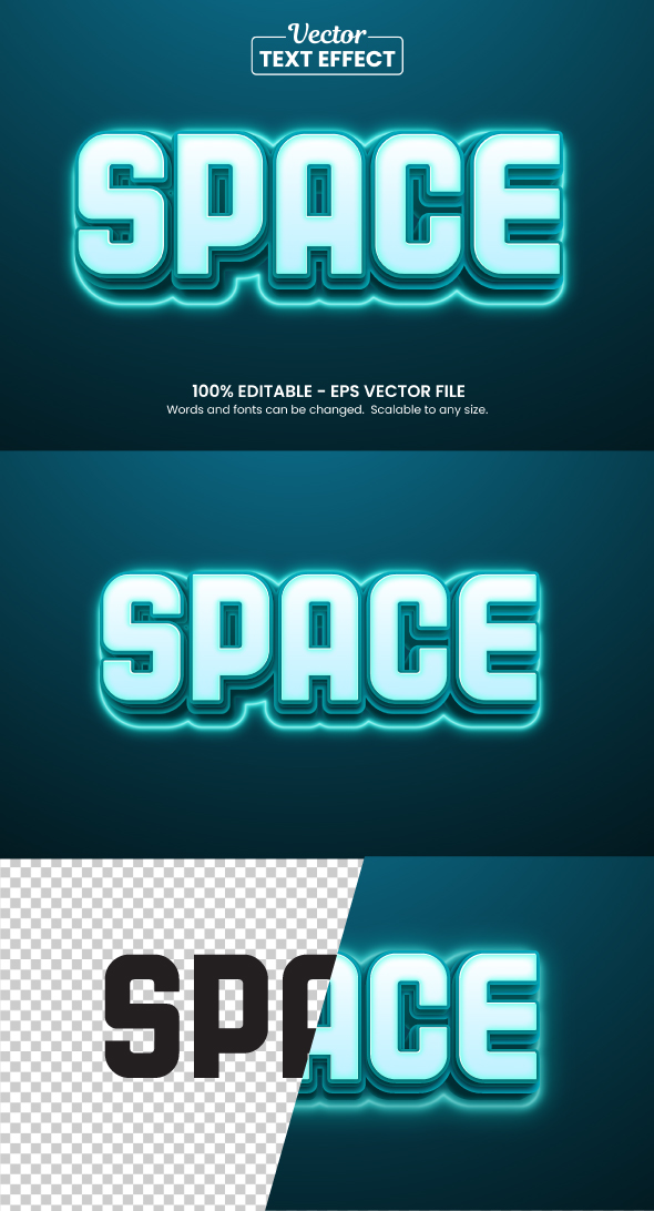 Outer Space neon light, Editable text effect graphic style